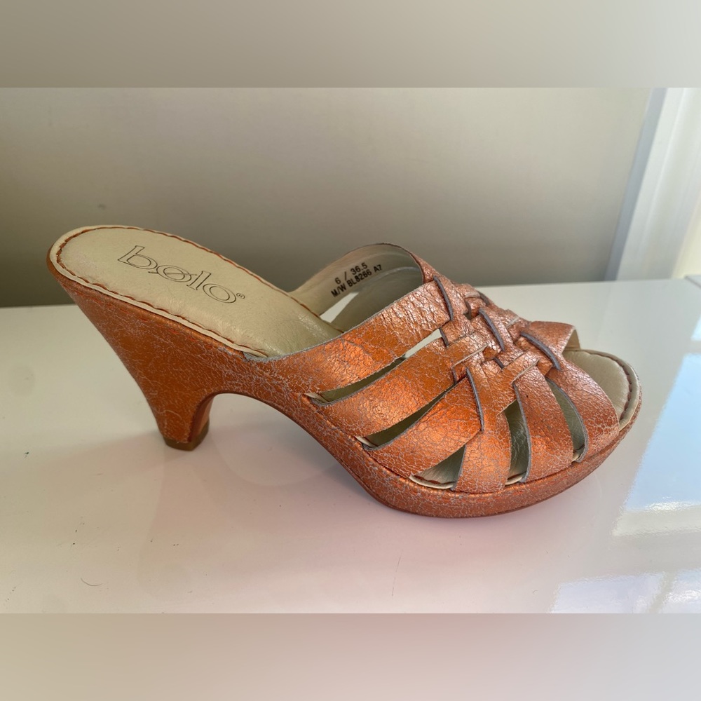 $198 Bolo Karath Sandals Mules Orange Metallic Leather Size US 6 Euro 36.5 New
